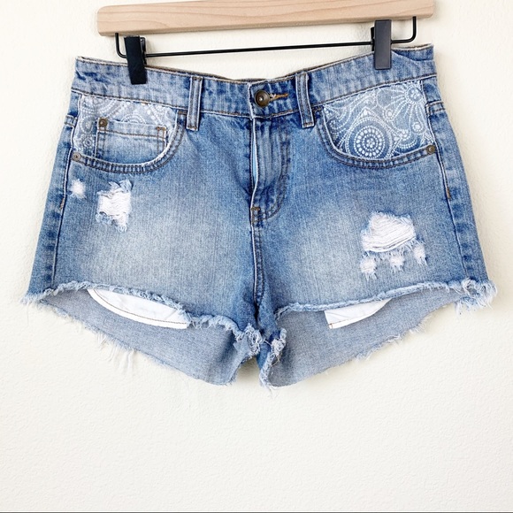 Billabong Pants - Billabong boho distressed denim cutoff shorts